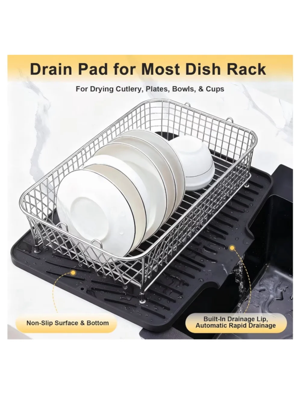 NEW Silicone Dish Drying Mat Kitchen Counter Non-Slip Dish Drying Pad Drain
